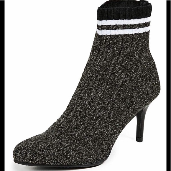Stuart Weitzman sock booties metallic black heels - Picture 2 of 9